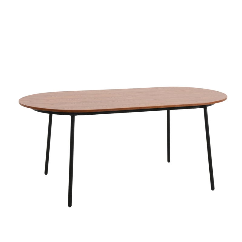LeisureMod Tule 7-Piece Dining Set in Steel with 6 Chairs Walnut/Beige