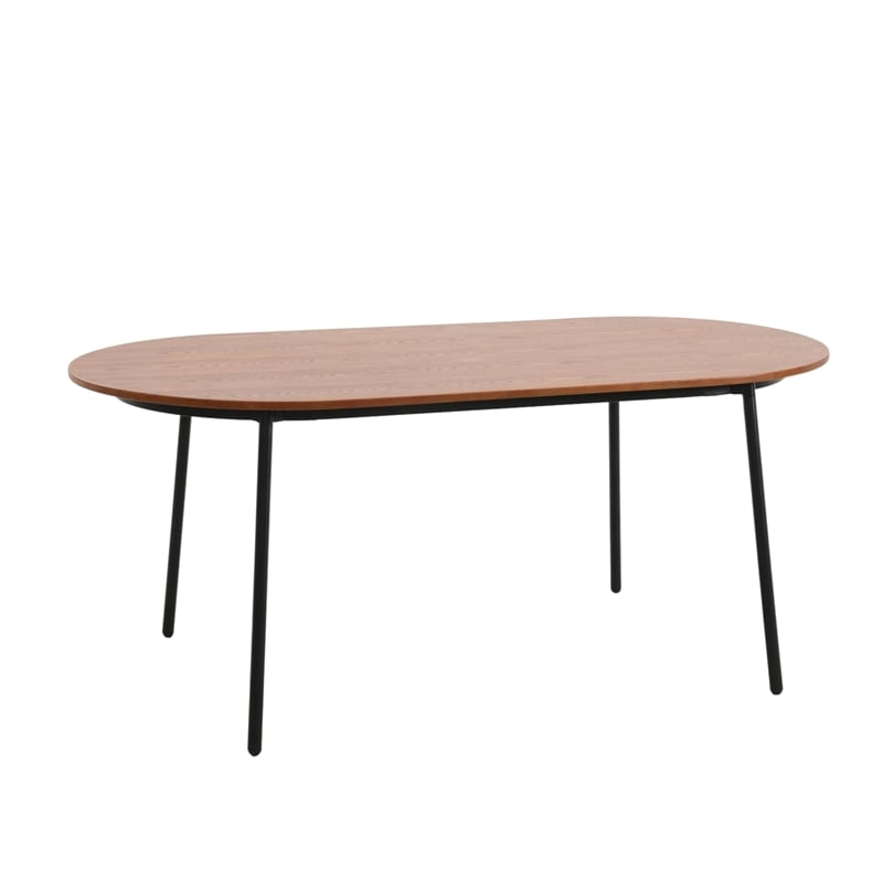 LeisureMod Tule 7-Piece Dining Set in Steel with 6 Chairs Walnut/Light Brown