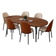 LeisureMod Tule 7-Piece Dining Set in Steel with 6 Chairs Walnut/Light Brown