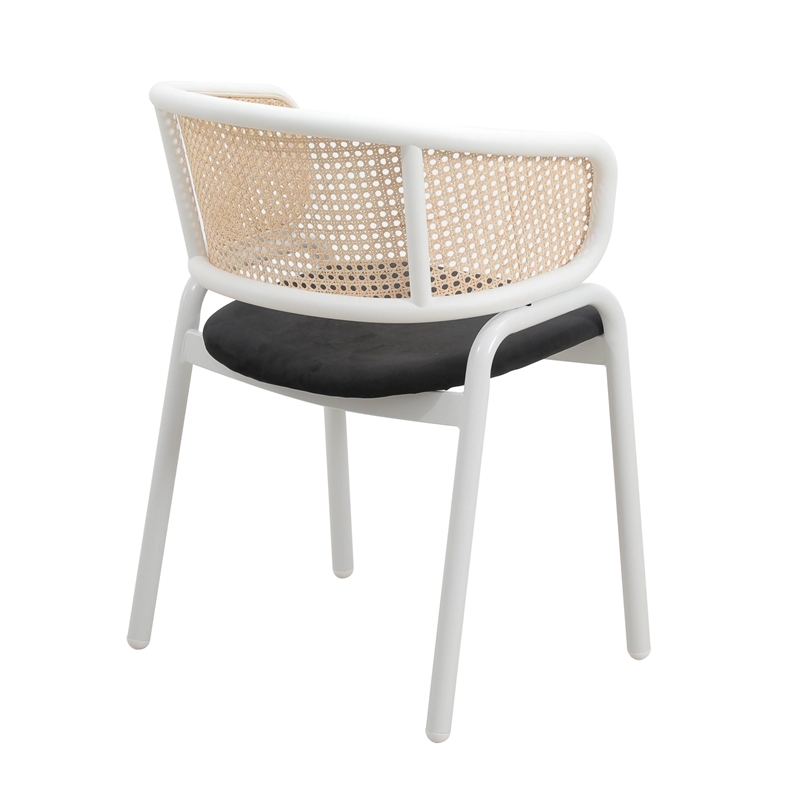 LeisureMod Ervilla Dining Chair in White Steel with Velvet Seat Set of 2 Black