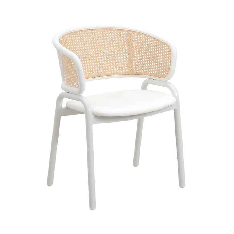 LeisureMod Ervilla Dining Chair in White Steel with Velvet Seat Set of 2 White