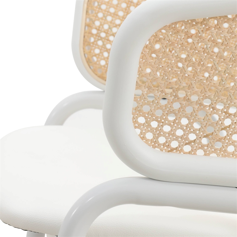 LeisureMod Ervilla Dining Chair in White Steel with Velvet Seat Set of 2 White