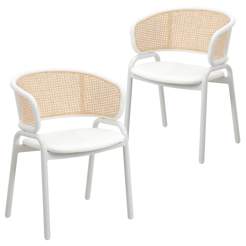 LeisureMod Ervilla Dining Chair in White Steel with Velvet Seat Set of 2 White