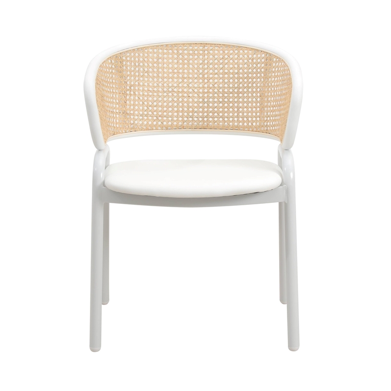 LeisureMod Ervilla Dining Chair in White Steel with Velvet Seat Set of 2 White