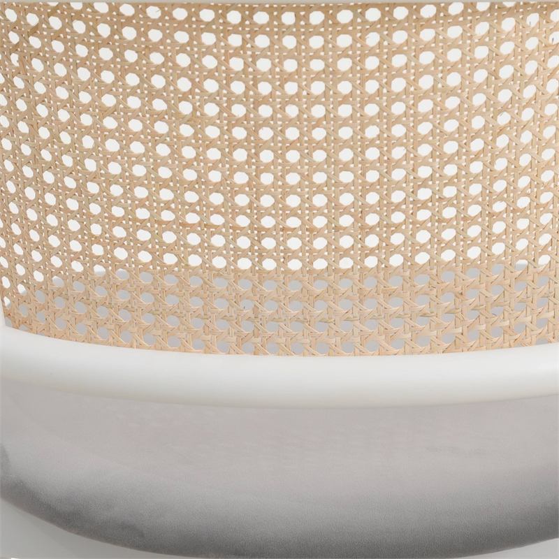 LeisureMod Ervilla Dining Chair in White Steel with Velvet Seat Set of 2 Grey