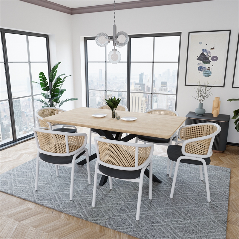 LeisureMod Ervilla Dining Chair in White Steel with Velvet Seat Set of 4 Black