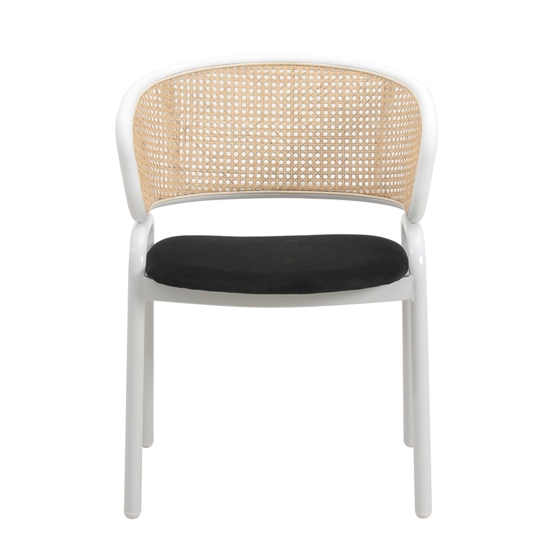 LeisureMod Ervilla Dining Chair in White Steel with Velvet Seat Set of 4 Black