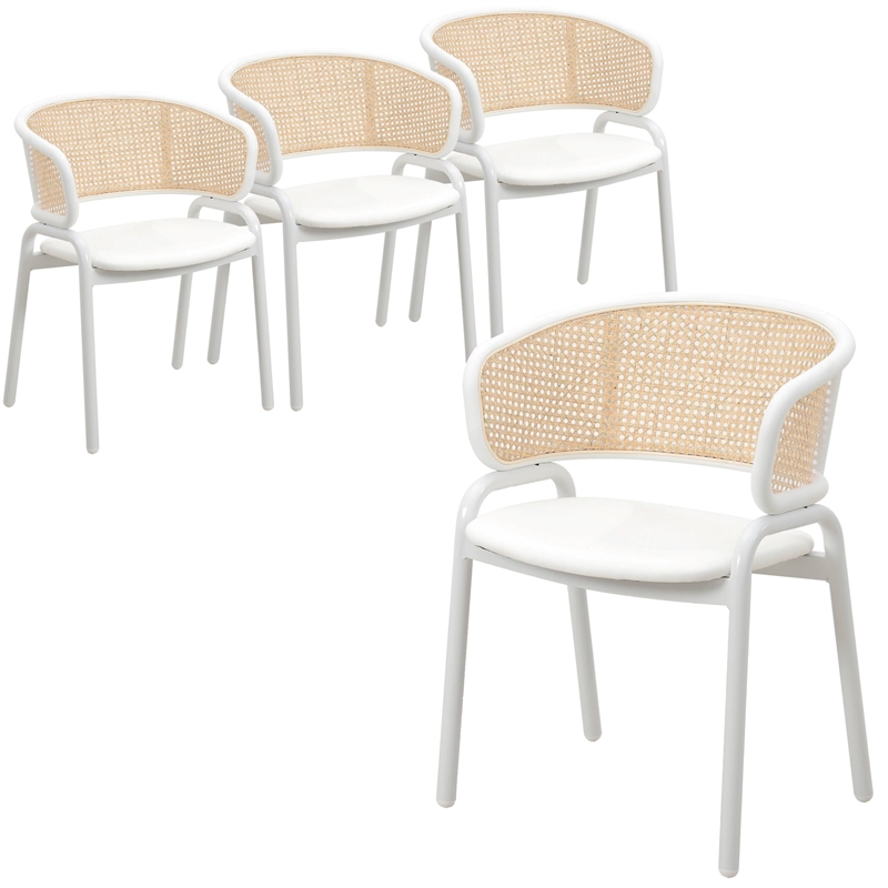 LeisureMod Ervilla Dining Chair in White Steel with Velvet Seat Set of 4 White