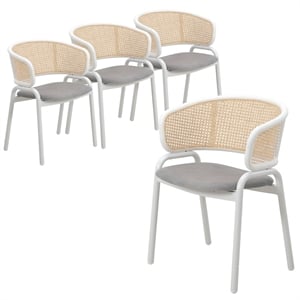 LeisureMod Ervilla Dining Chair in White Steel with Velvet Seat Set of 4 Gray