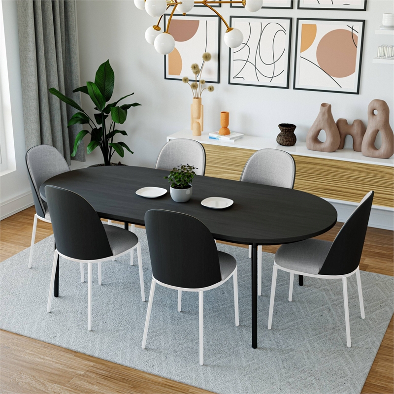 LeisureMod Tule Modern Dining Chair with Velvet Seat Black/Platinum Blue