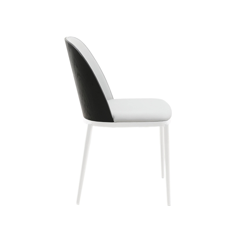 LeisureMod Tule Modern Dining Chair with Velvet Seat Black/Platinum Blue