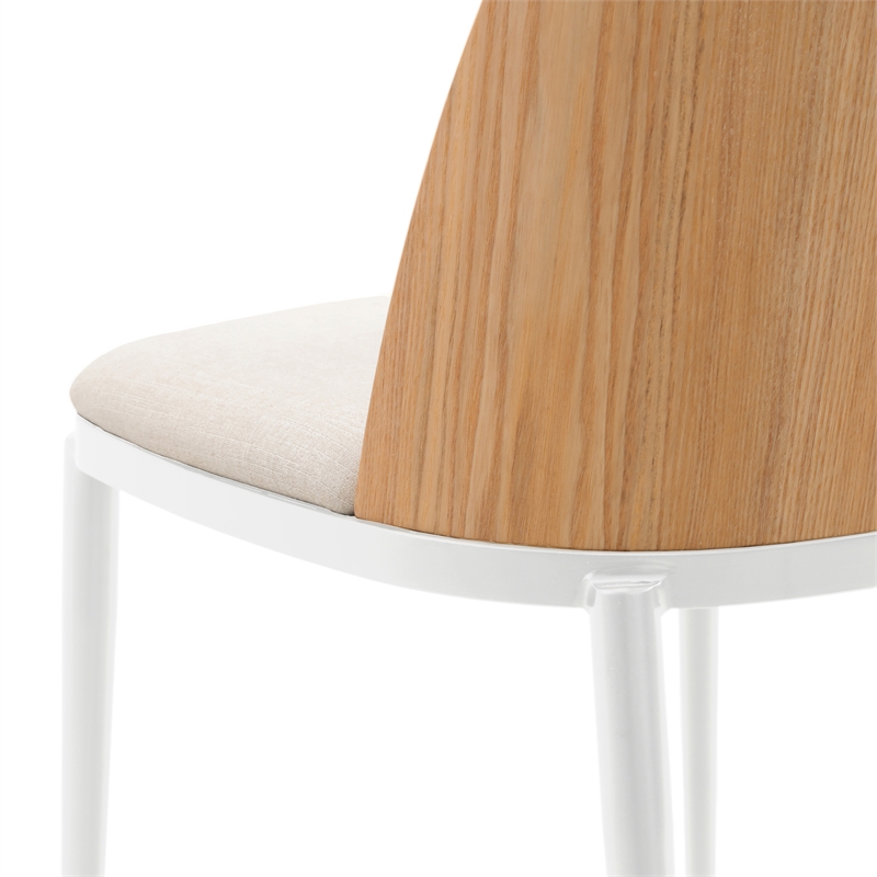 LeisureMod Tule Dining Chair with Velvet Seat Natural Wood/Beige