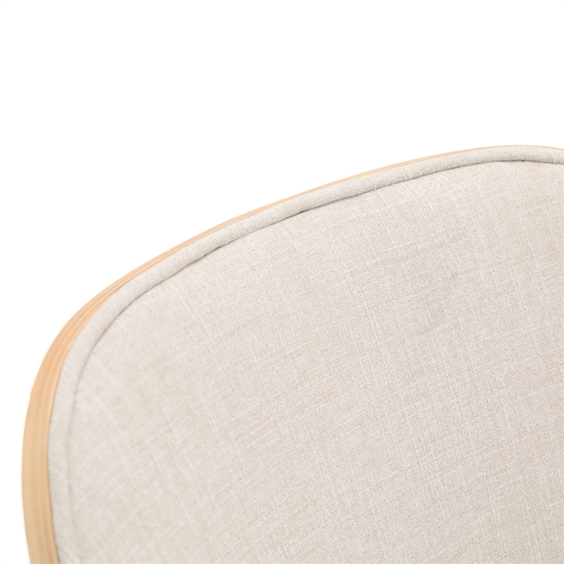 LeisureMod Tule Dining Chair with Velvet Seat Natural Wood/Beige