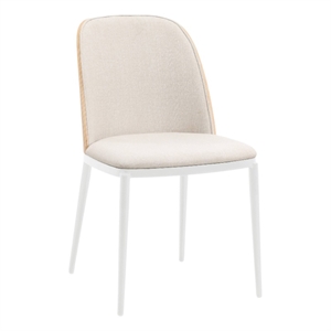 LeisureMod Tule Dining Chair with Velvet Seat Natural Wood/Beige