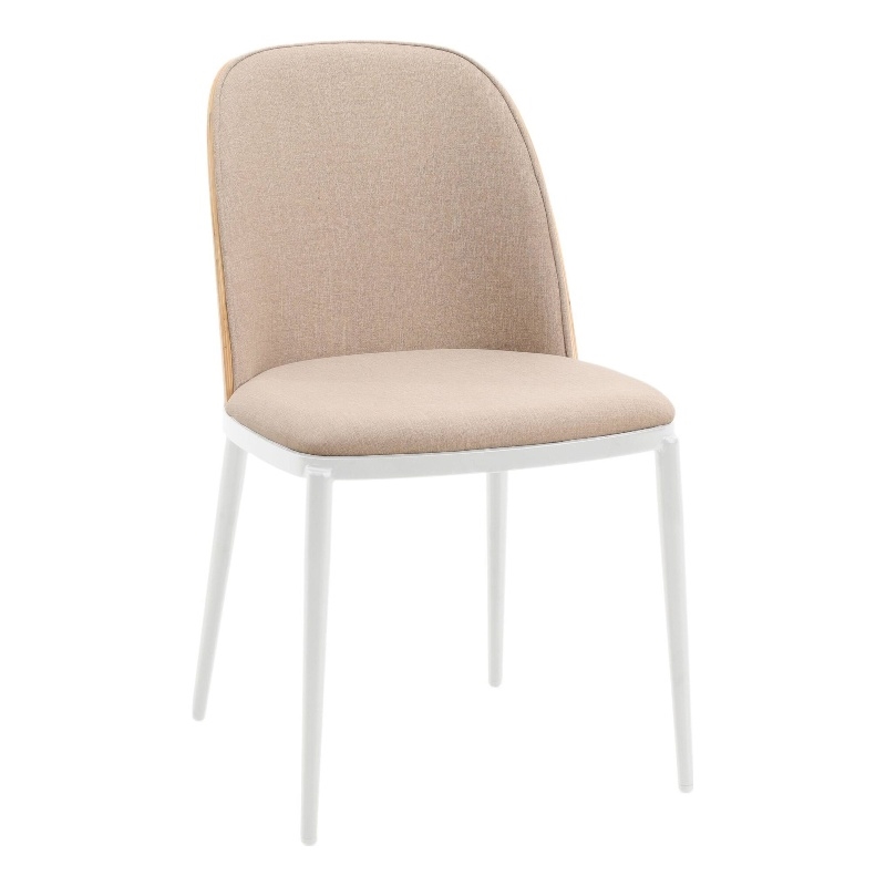 LeisureMod Tule Modern Dining Chair with Velvet Seat Natural Wood/Brown