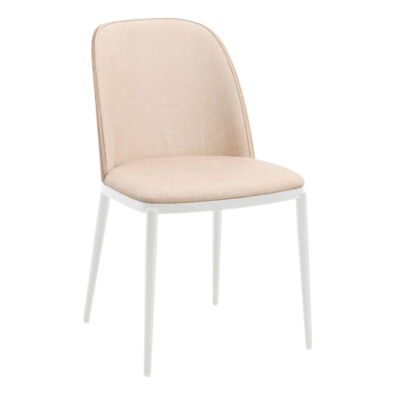 LeisureMod Tule Modern Dining Chair with Leather Seat Walnut/Light Brown