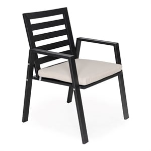 LeisureMod Chelsea Aluminum Patio Dining Armchair with Cushions in Beige