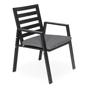 LeisureMod Chelsea Aluminum Patio Dining Armchair with Cushions in Black