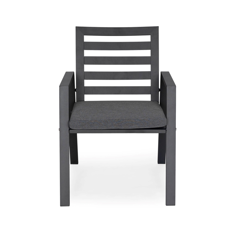 LeisureMod Chelsea Aluminum Patio Dining Armchair with Cushions in Black