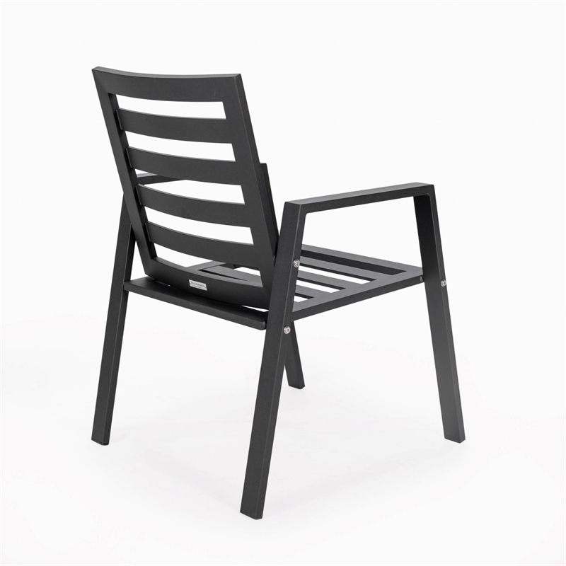 LeisureMod Chelsea Aluminum Patio Dining Armchair with Cushions in Black