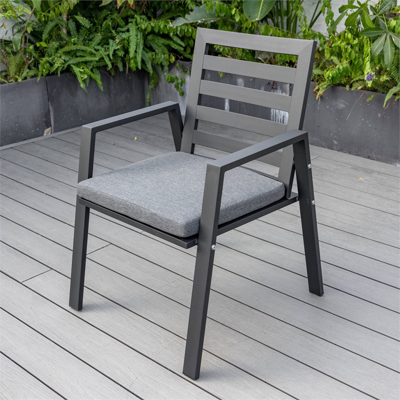 LeisureMod Chelsea Aluminum Patio Dining Armchair with Cushions in Black
