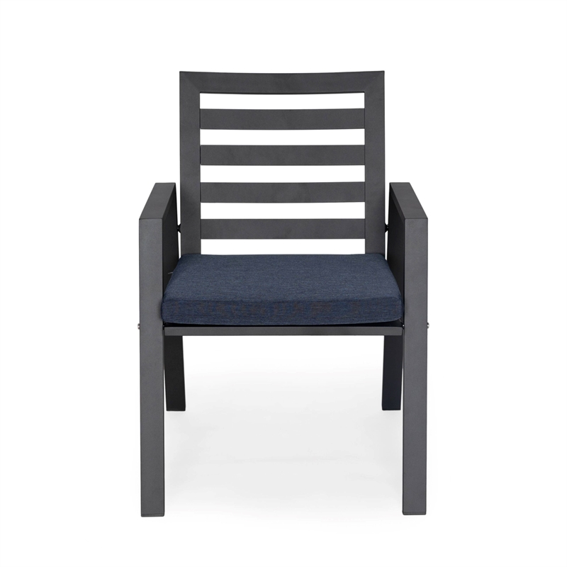 LeisureMod Chelsea Aluminum Patio Dining Armchair with Cushions in Blue