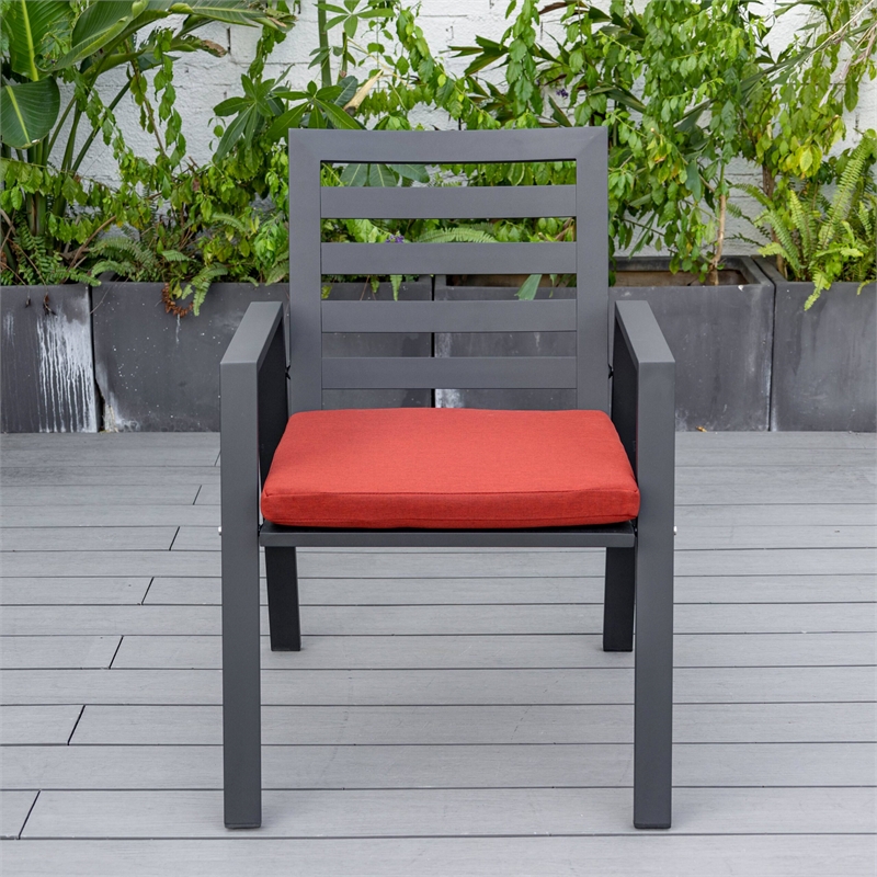 LeisureMod Chelsea Aluminum Patio Dining Armchair with Cushions in Cherry Red