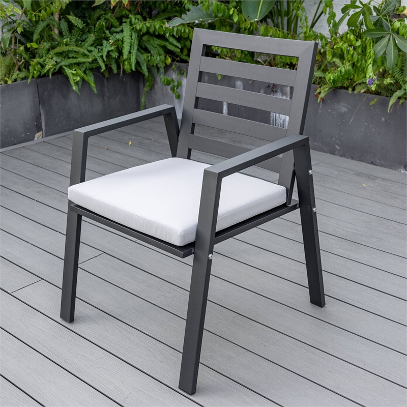 LeisureMod Chelsea Aluminum Patio Dining Armchair with Cushions in Light Gray
