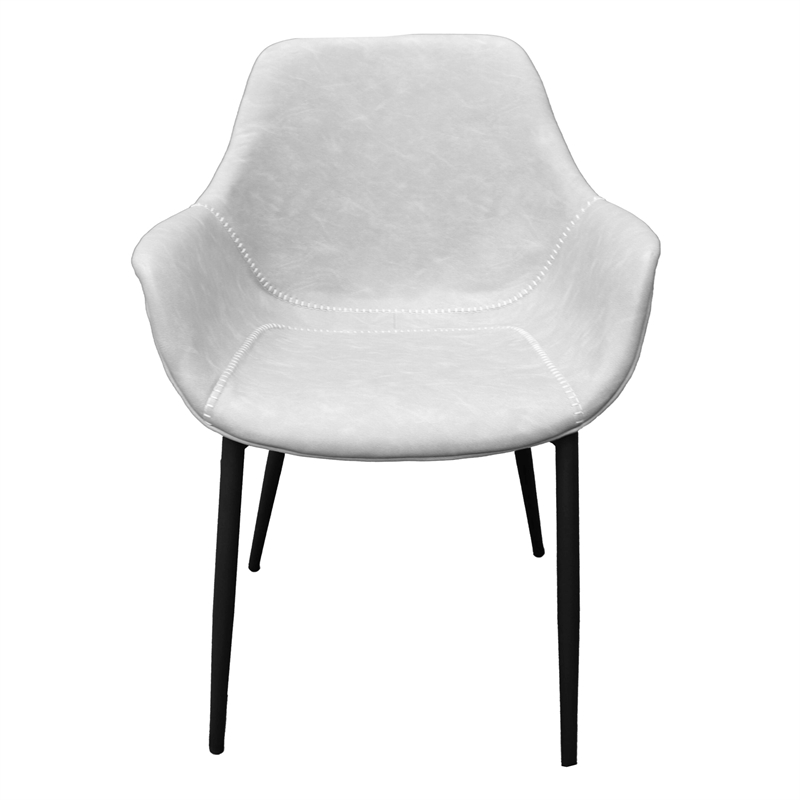 LeisureMod Markley Leather Dining Armchair With Metal Legs in Light Gray