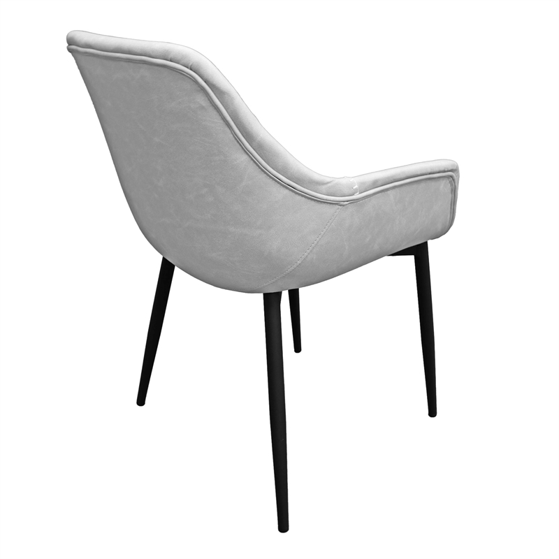 LeisureMod Markley Leather Dining Armchair With Metal Legs in Light Gray