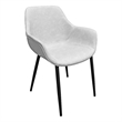 LeisureMod Markley Leather Dining Armchair With Metal Legs in Light Gray