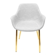 LeisureMod Markley Leather Dining Armchair With Gold Metal Legs in Light Gray
