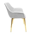 LeisureMod Markley Leather Dining Armchair With Gold Metal Legs in Light Gray