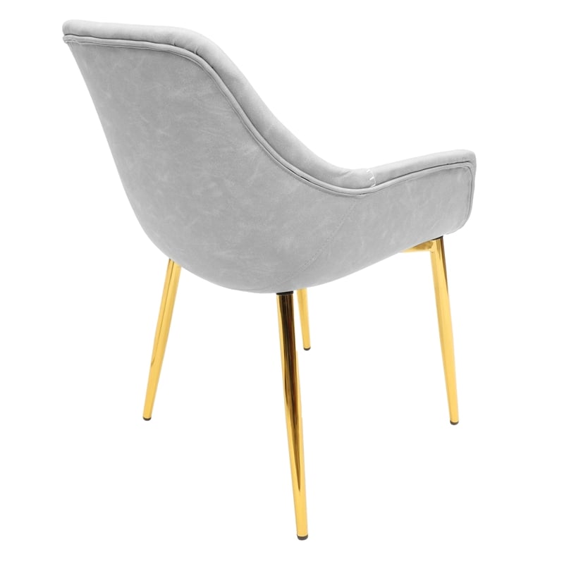 LeisureMod Markley Leather Dining Armchair With Gold Metal Legs in Light Gray