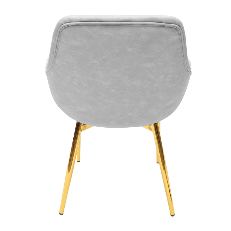 LeisureMod Markley Leather Dining Armchair With Gold Metal Legs in Light Gray
