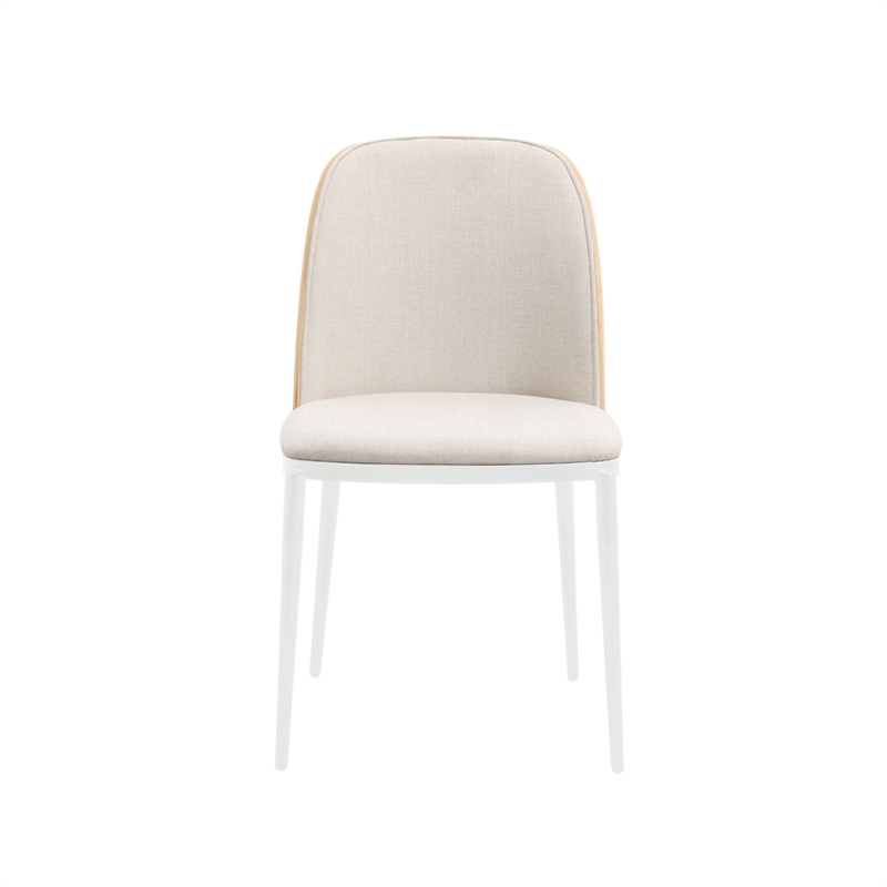 LeisureMod Tule Dining Chair with Velvet Seat Natural Wood/Beige Set of 2