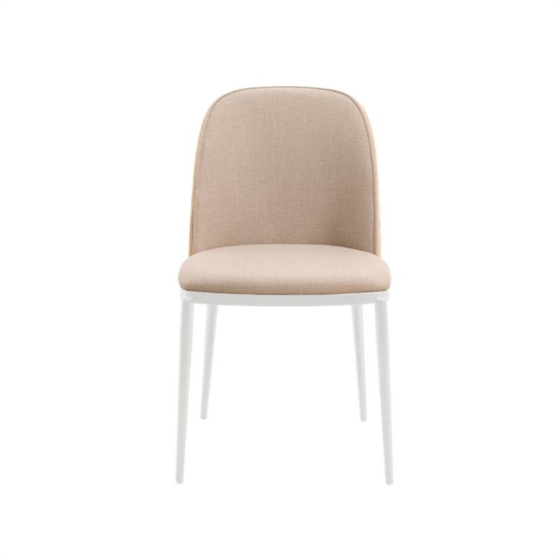 LeisureMod Tule Dining Chair with Velvet Seat Natural Wood/Brown Set of 2