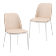 LeisureMod Tule Dining Chair with Leather Seat Walnut/Light Brown Set of 2