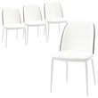 LeisureMod Tule Dining Chair with Leather Seat Black/White Set of 4