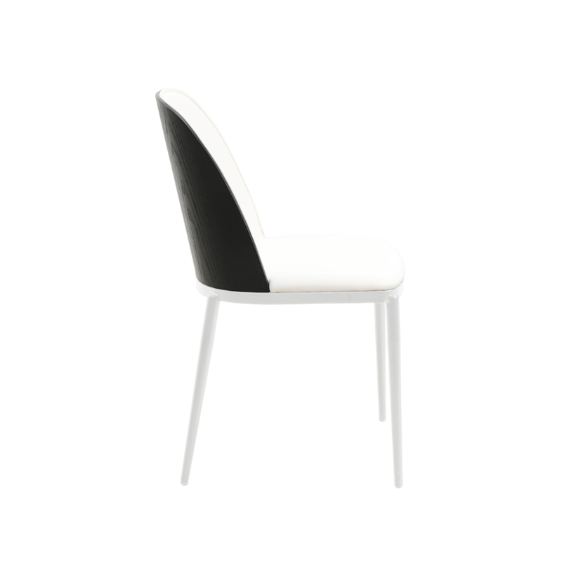 LeisureMod Tule Dining Chair with Leather Seat Black/White Set of 4