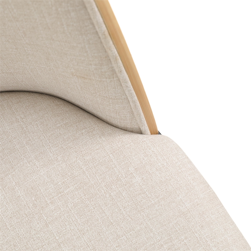 LeisureMod Tule Dining Chair with Velvet Seat Natural Wood/Beige Set of 4