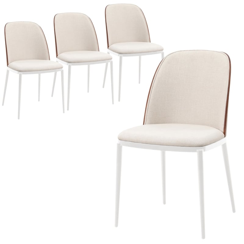 LeisureMod Tule Dining Chair with Velvet Seat Walnut/Beige Set of 4