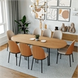 LeisureMod Tule 9-Piece Dining Set with Velvet Seat Natural Wood/Beige