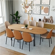 LeisureMod Tule 9-Piece Dining Set with Velvet Seat Natural Wood/Brown