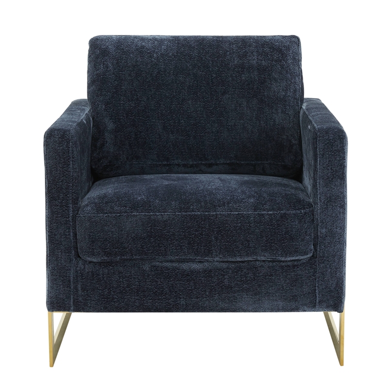LeisureMod Lincoln Modern Boucle Arm Chair with Gold Stainless Steel Frame Blue