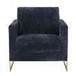 LeisureMod Lincoln Modern Boucle Arm Chair with Gold Stainless Steel Frame Blue