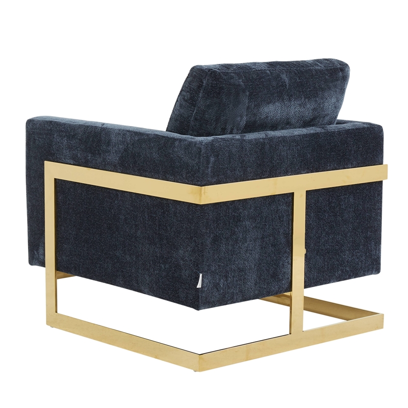 LeisureMod Lincoln Modern Boucle Arm Chair with Gold Stainless Steel Frame Blue