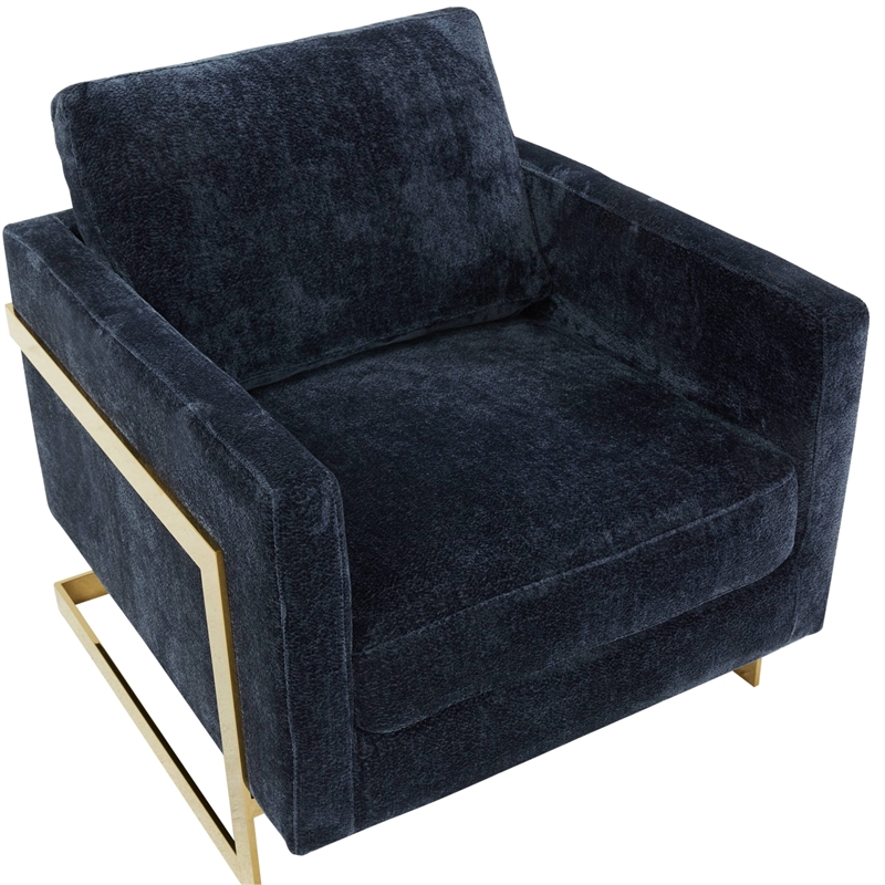 LeisureMod Lincoln Modern Boucle Arm Chair with Gold Stainless Steel Frame Blue