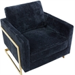 LeisureMod Lincoln Modern Boucle Arm Chair with Gold Stainless Steel Frame Blue