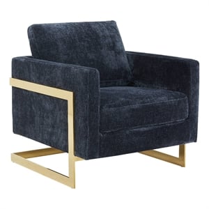 LeisureMod Lincoln Modern Boucle Arm Chair with Gold Stainless Steel Frame Blue